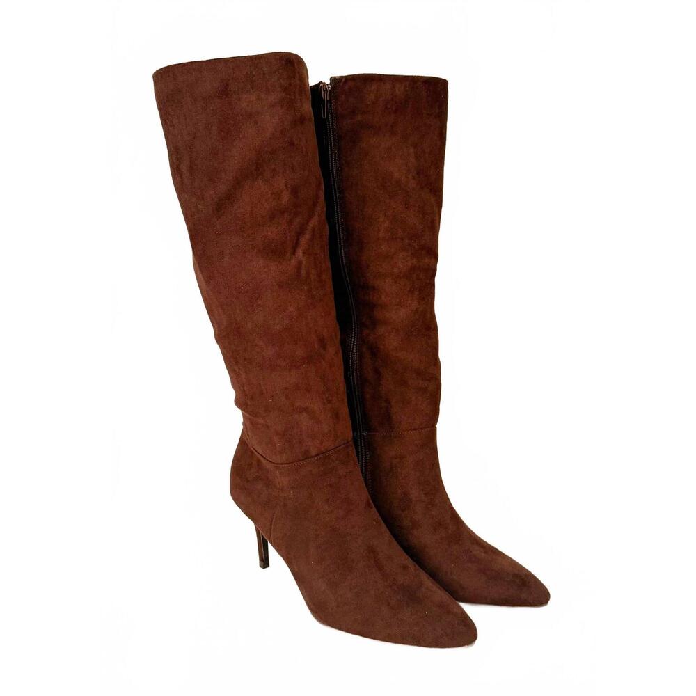 NEW LET'S SEE STYLE women's smooth style suedeish heeled boots in brown